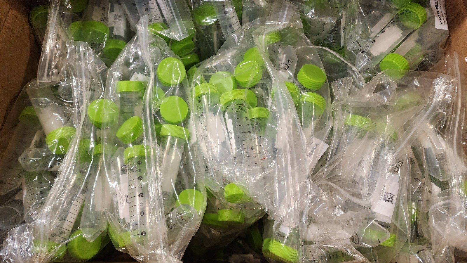 500x Lot 50 mL Sterile Conical Centrifuge Conical-Bottom Clear Tube Flat Cap VWR
