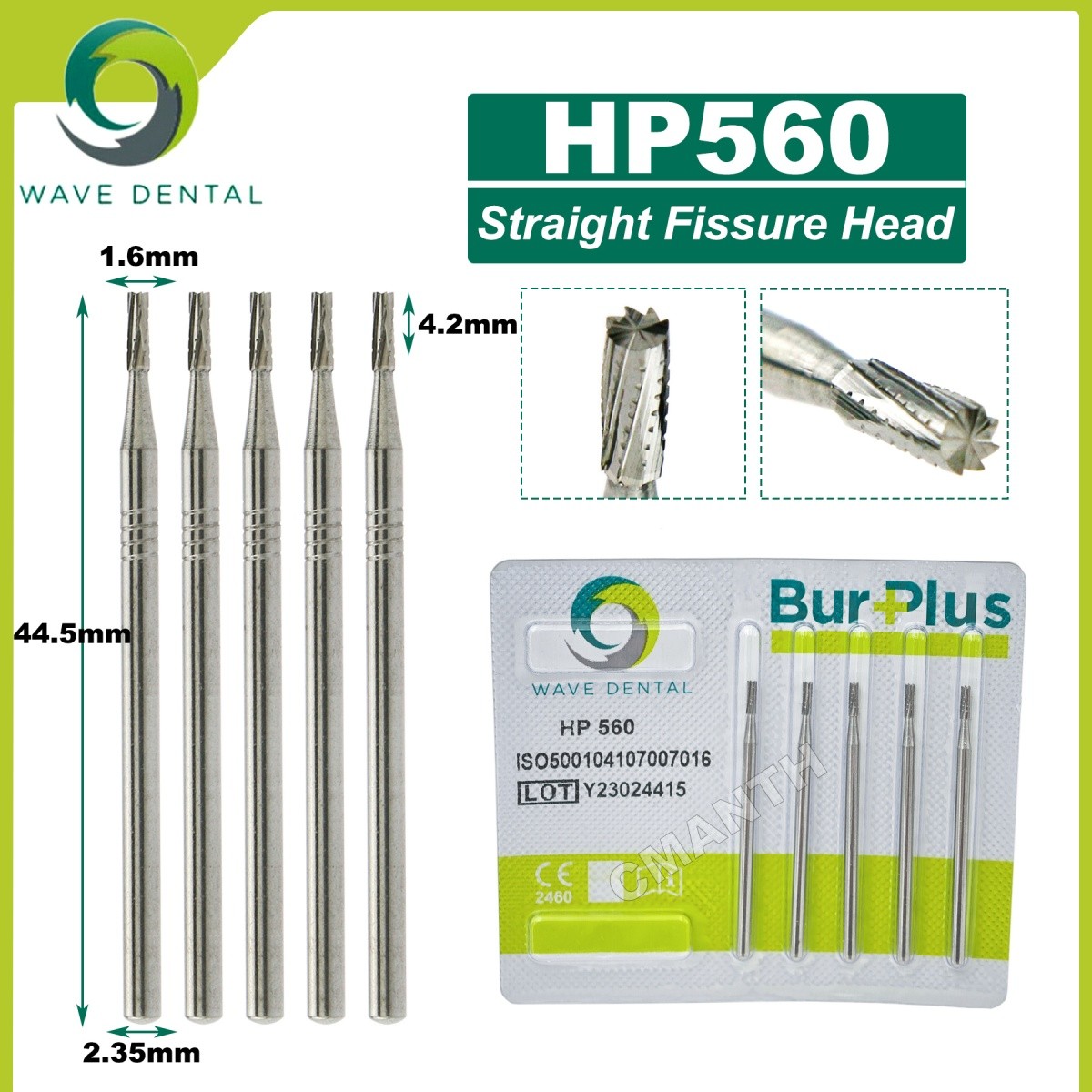 WAVE Dental Tungsten Carbide Burs Low Speed Straight Fissure Head HP Bur 2.35mm