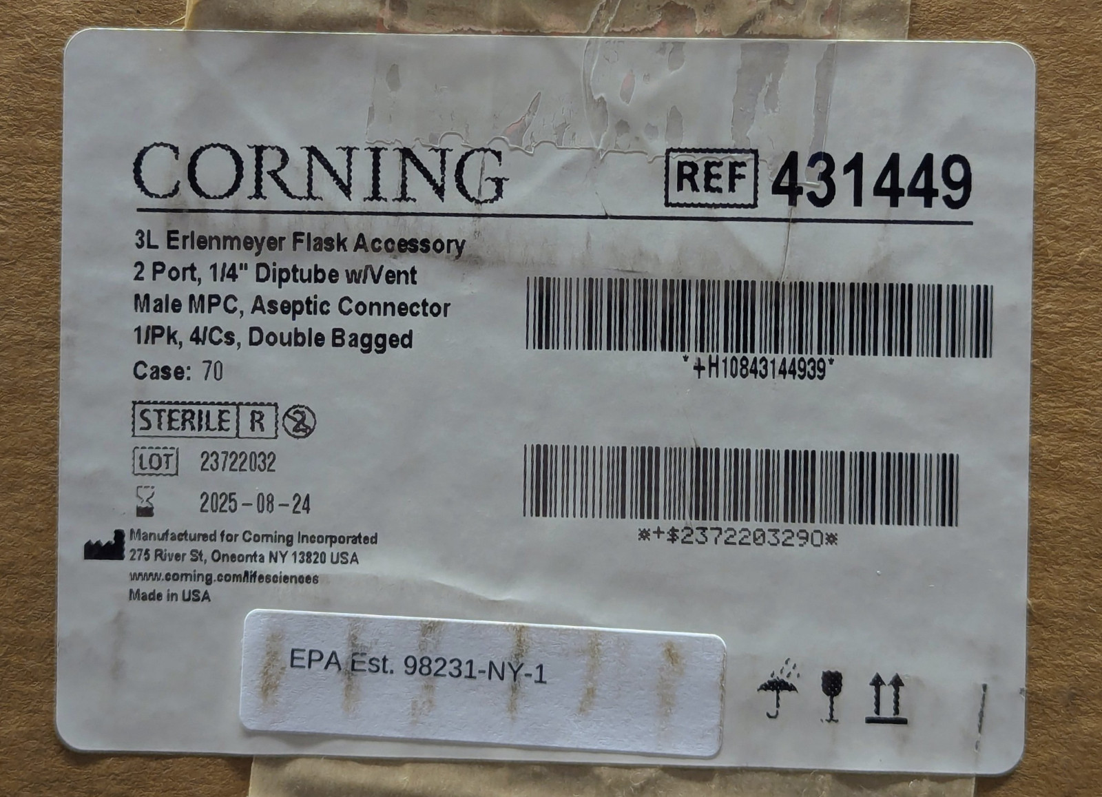Corning 431449 Disposable 70 mm Aseptic Transfer Cap for 3L Erlenmeyer Flask