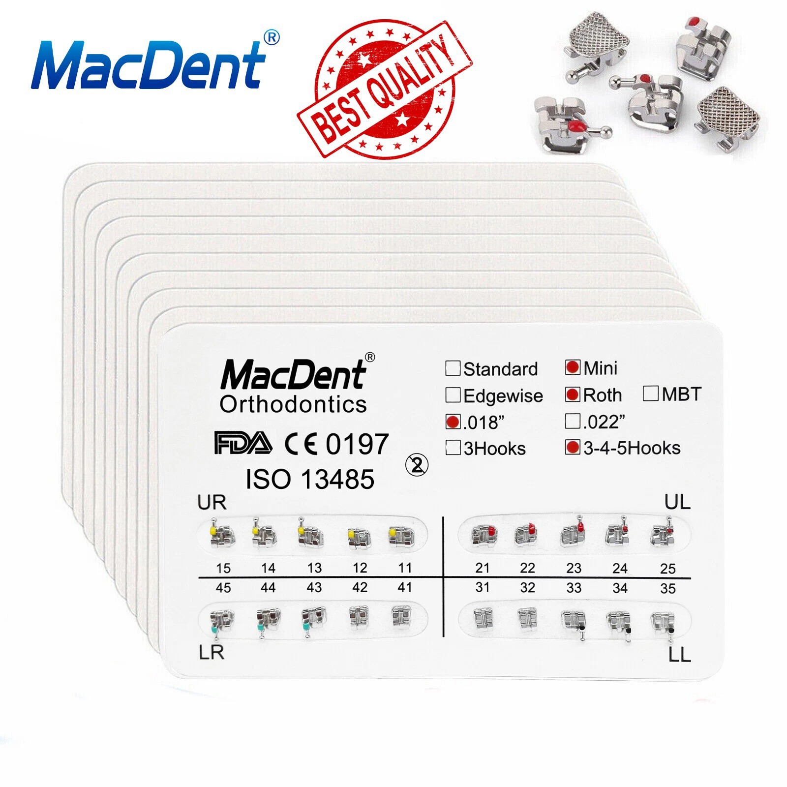 MacDent Dental Orthodontic Brackets Mini Roth MBT 0.022 0.018 Hooks Brace