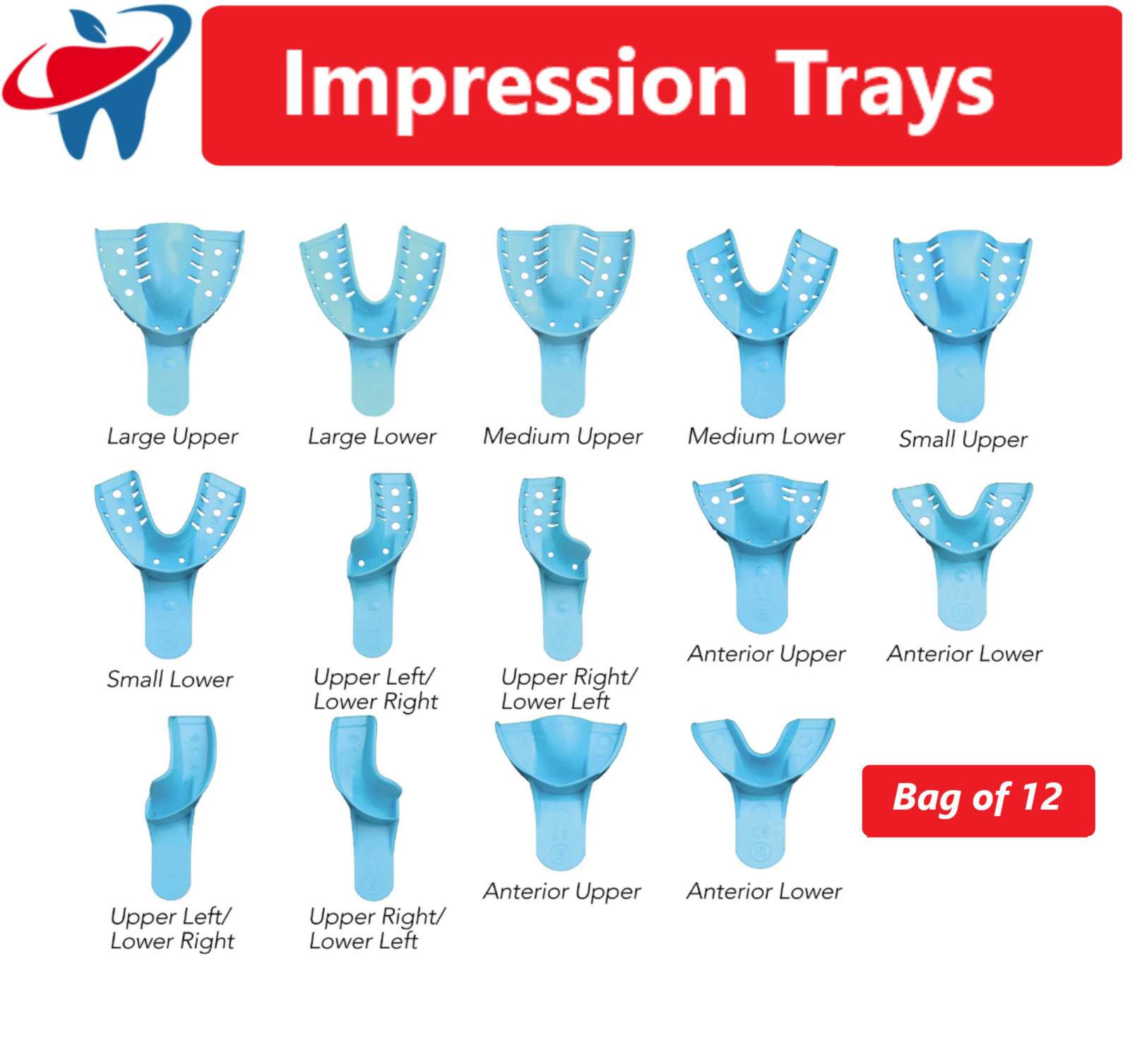 Dental VPS Impression Trays Perforated Autoclave ALL TYPES (CHOOSE SIZE & PACK)
