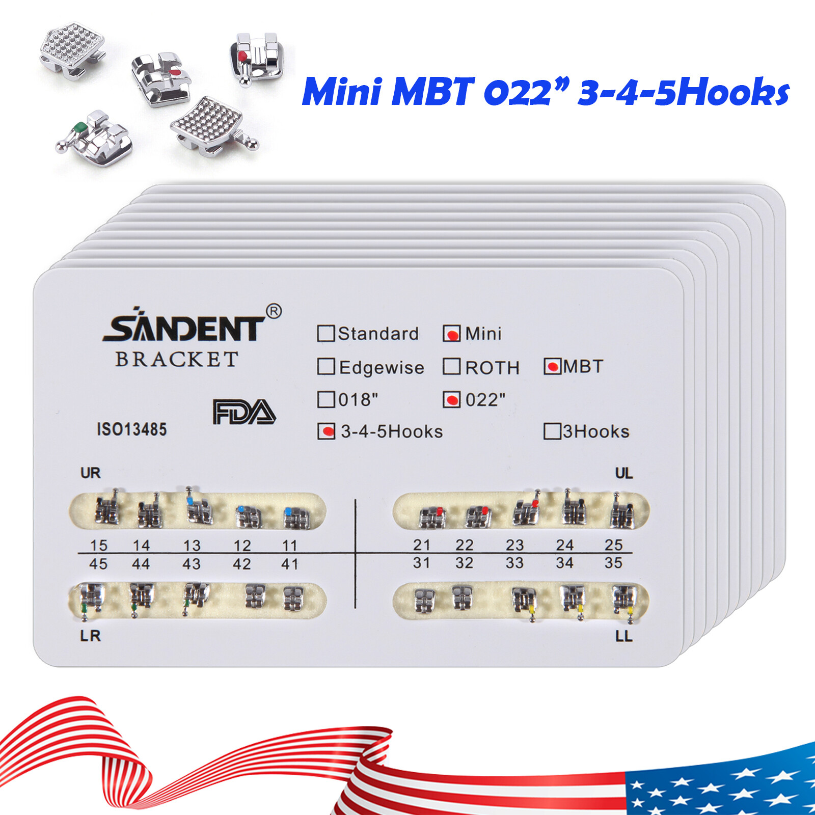 10 Pack Dental Orthodontic Metal Bracket Braces Mini Roth/MBT 022 Slot 3/345Hook