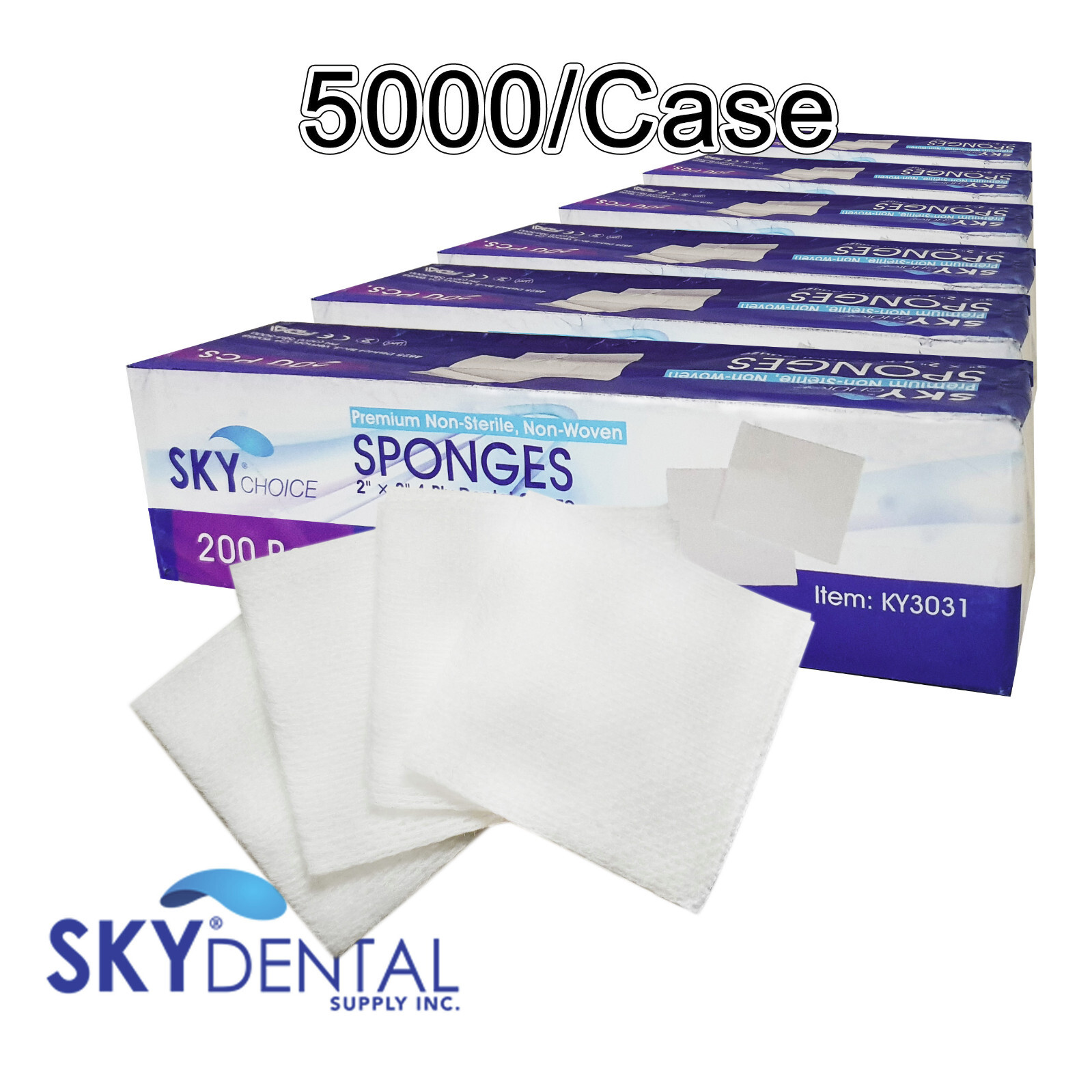 5000 Dental 2×2 4 Ply Non Woven NS Cotton Gauze Sponge SKY Choice