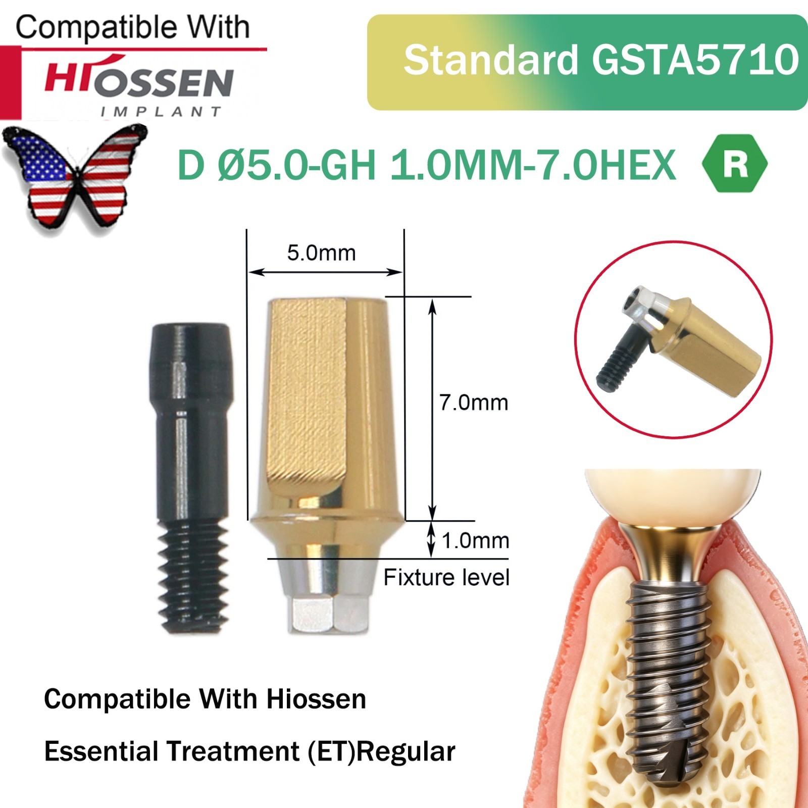 US Dental Straight Abutment Hiossen ET Osstem TS Ti Mini Regular Platform Hex