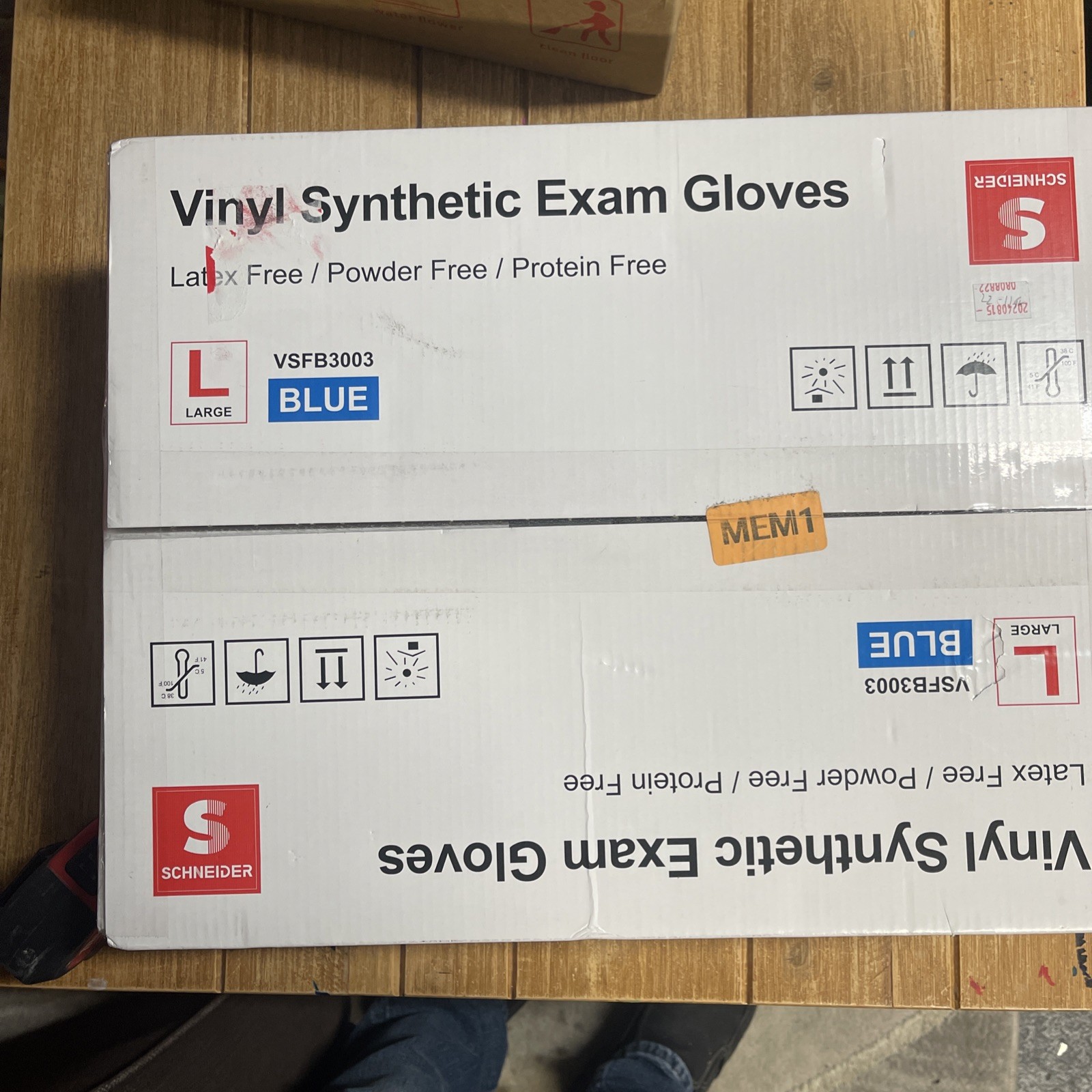 Schneider Blue Vinyl Synthetic Exam Gloves, Large, Case of 1000, VSFB3003, Large