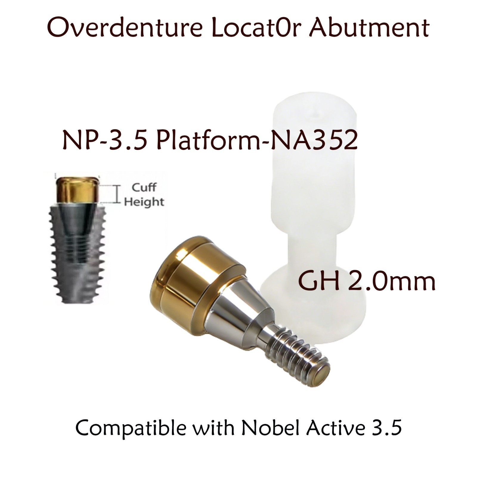 US Nobel Active Locator Overdenture Abutment Narrow Platform NP NA352 & Male Cap