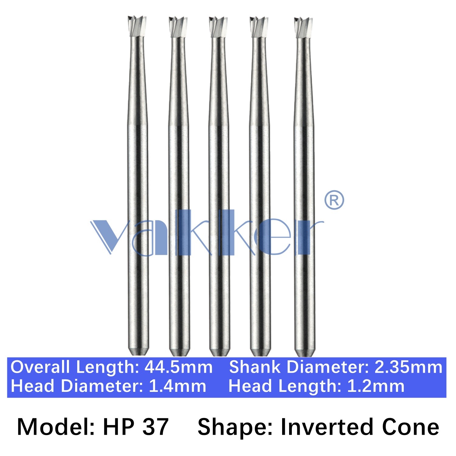 5/pk Vakker Dental Carbide Burs Long Straight HP Inverted Cone Low Speed HP 37