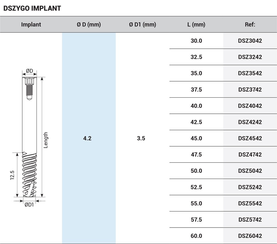 1x Dental RBM Zygomatic Fixture Int Hex 2.42mm Connection Titanium L30mm-60mm