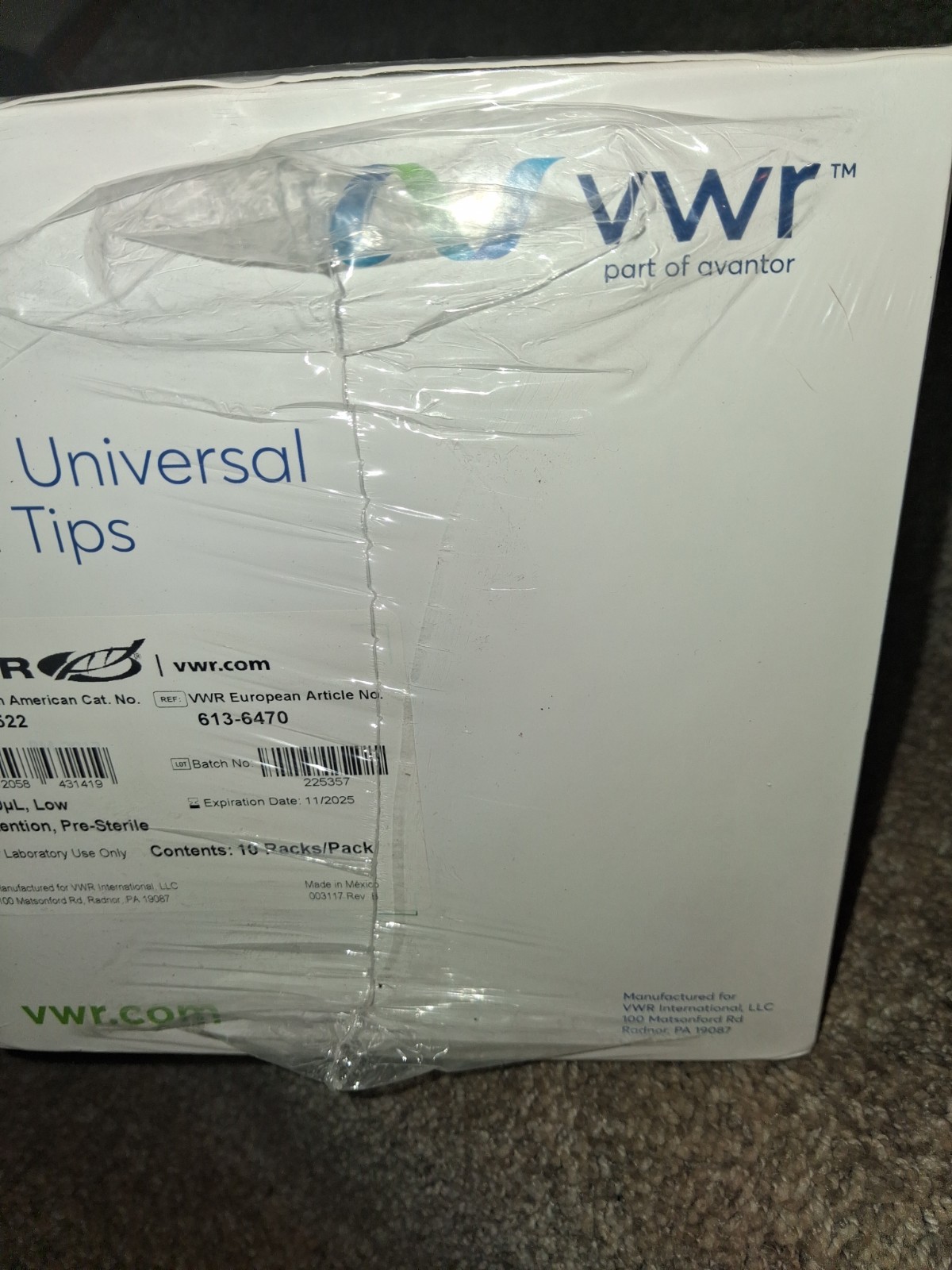 VWR Universal Pipet Tips 200 µL Low Retention, Pre-Sterile (10 Packs / 960 Tips)