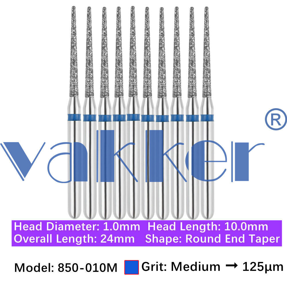 Vakker 10pc Dental Diamond Burs Round Long Round End Taper Diamond Bur