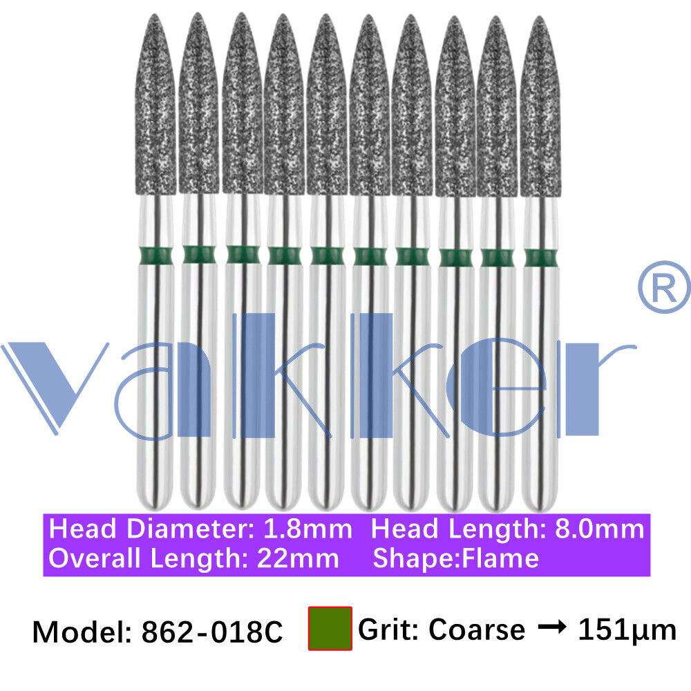 10pc/pk Diamond Burs FG Flame Super Fine Medium Coarse Grit High Speed 862 863