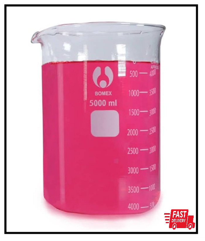 Scientific 5000ml Glass Beaker 3.3 Borosilicate Glass Double Scale Graduated NEW