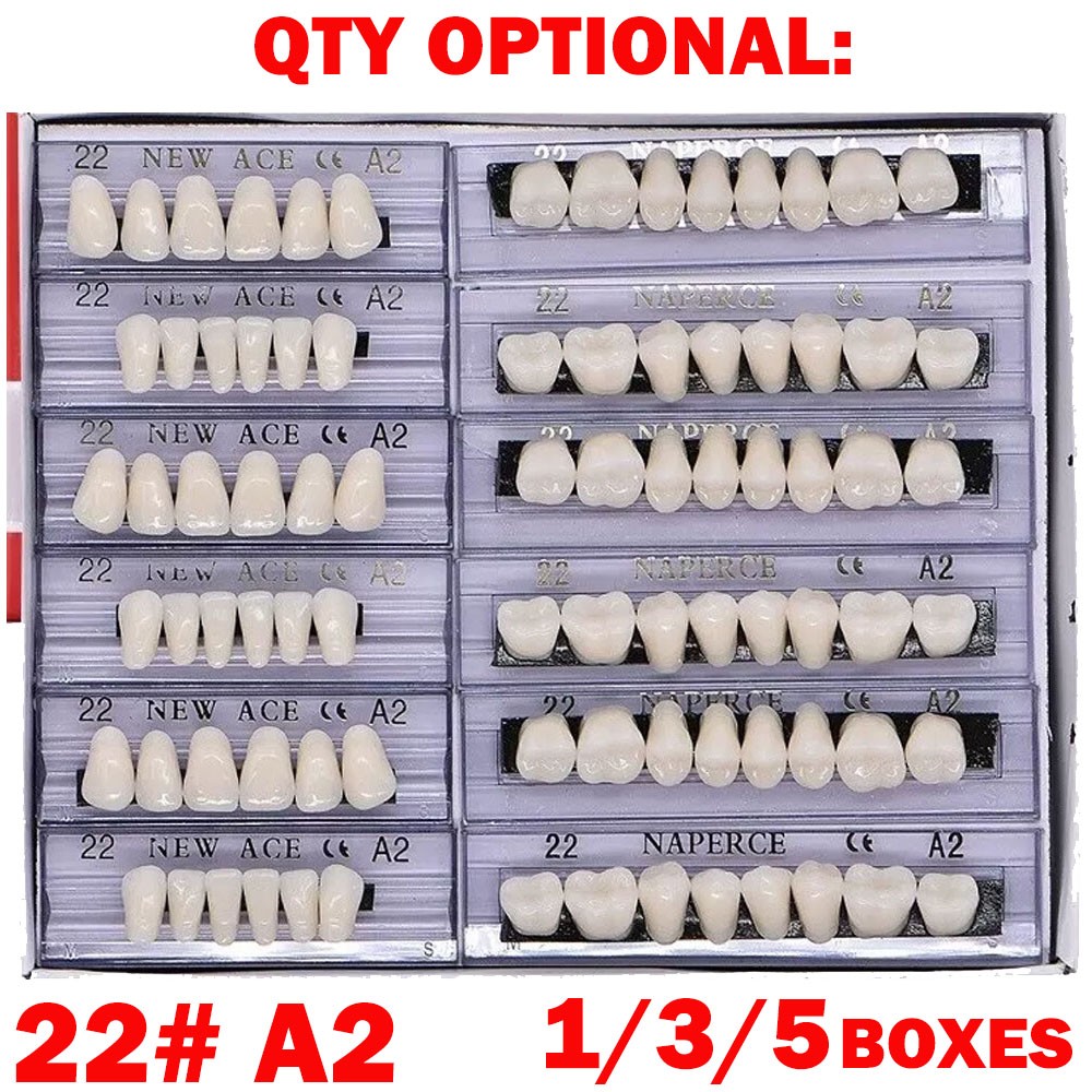 1/3/5Box 22#A2 Dental Acrylic Resin Denture Full Set Teeth Upper Lower Shade US