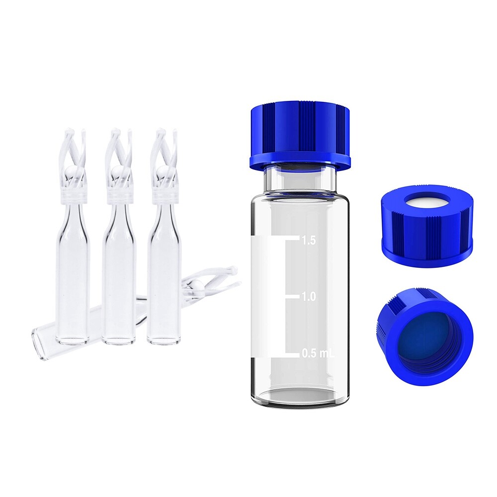 1000PCS 2ml HPLC GC Vials + Screw Caps+29*5.7mm Micro Vial Insert Plastic Spring