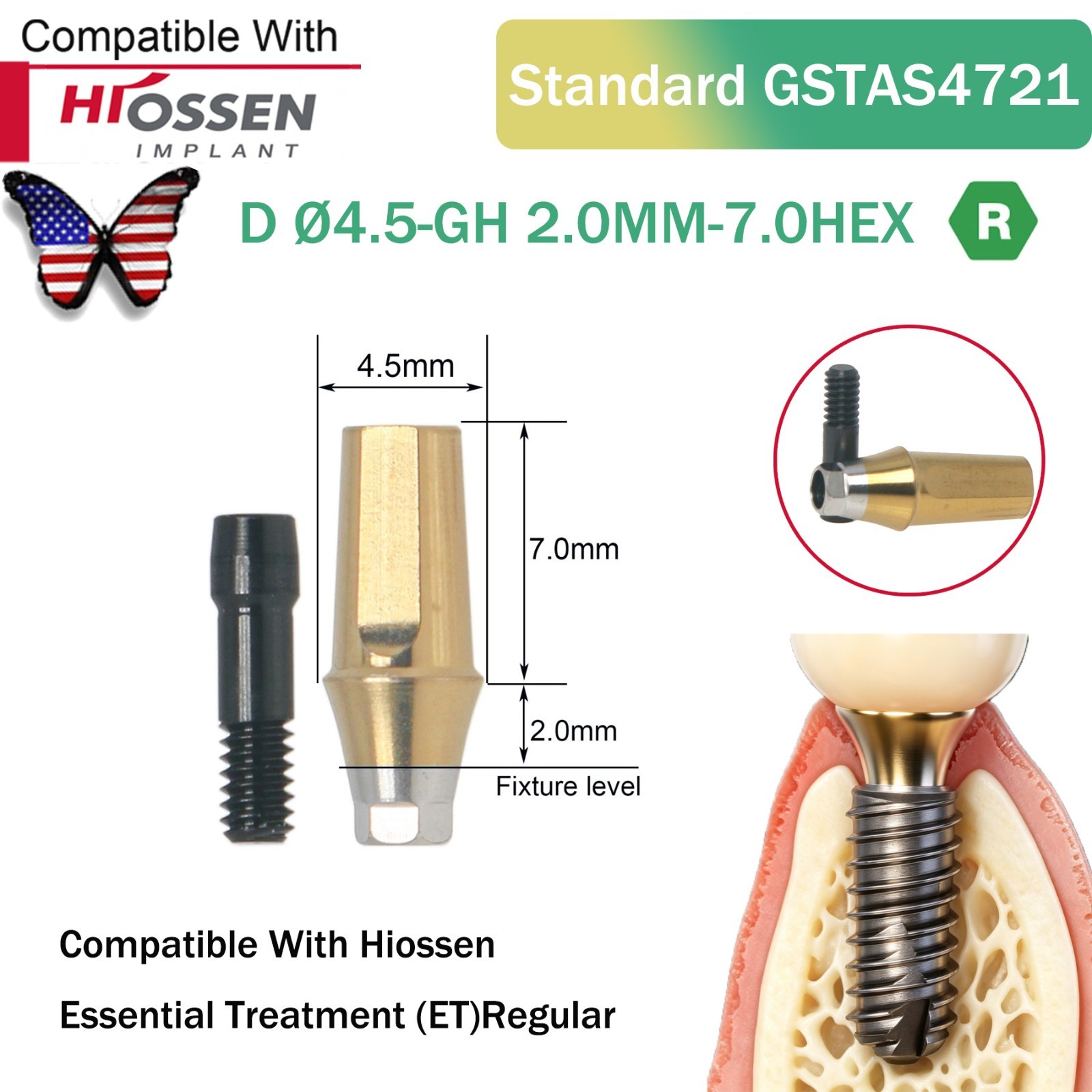 US Dental Straight Abutment Hiossen ET Osstem TS Ti Mini Regular Platform Hex