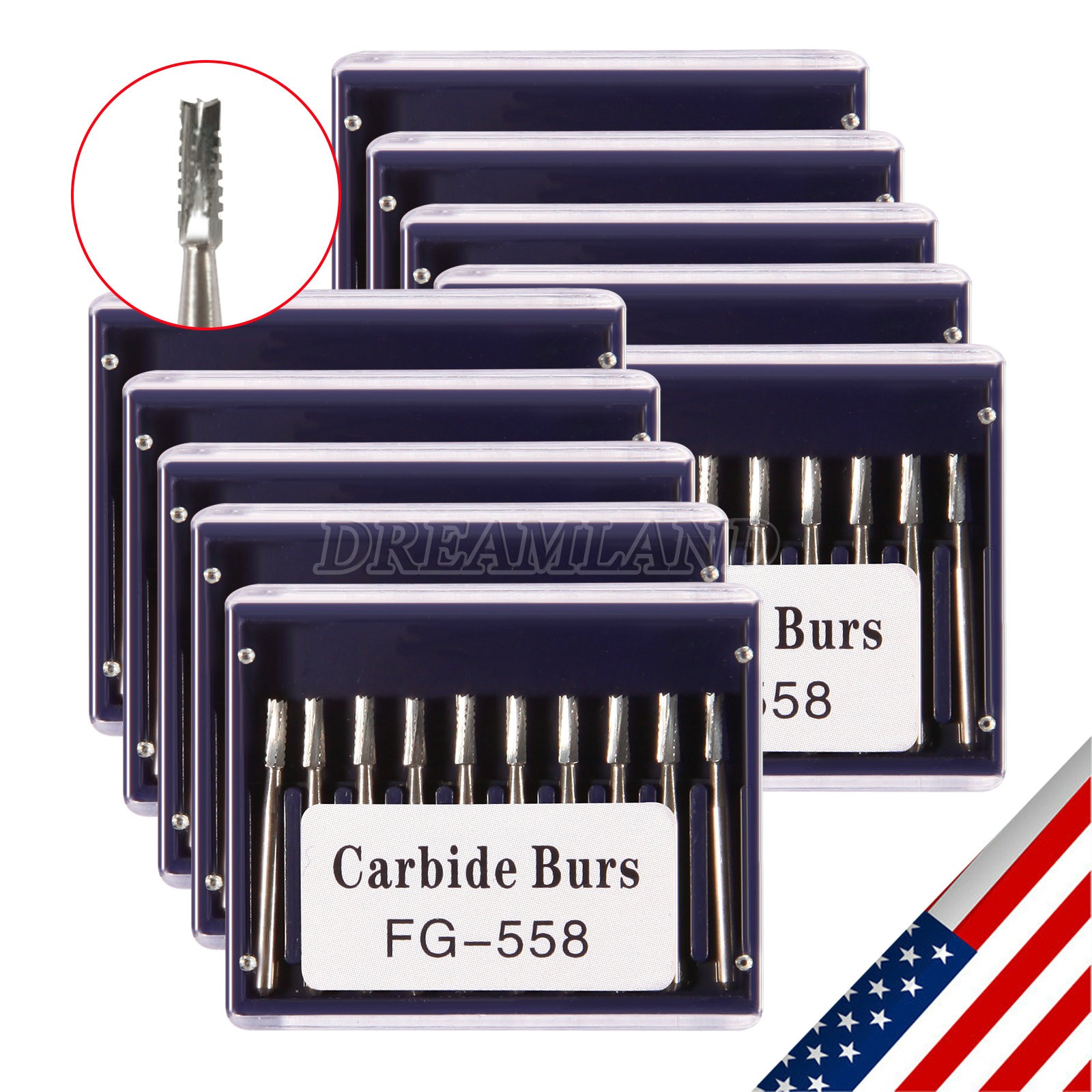 Dental Midwest FG #558 Straight Fissure Crosscut Carbide Burs 100Pk