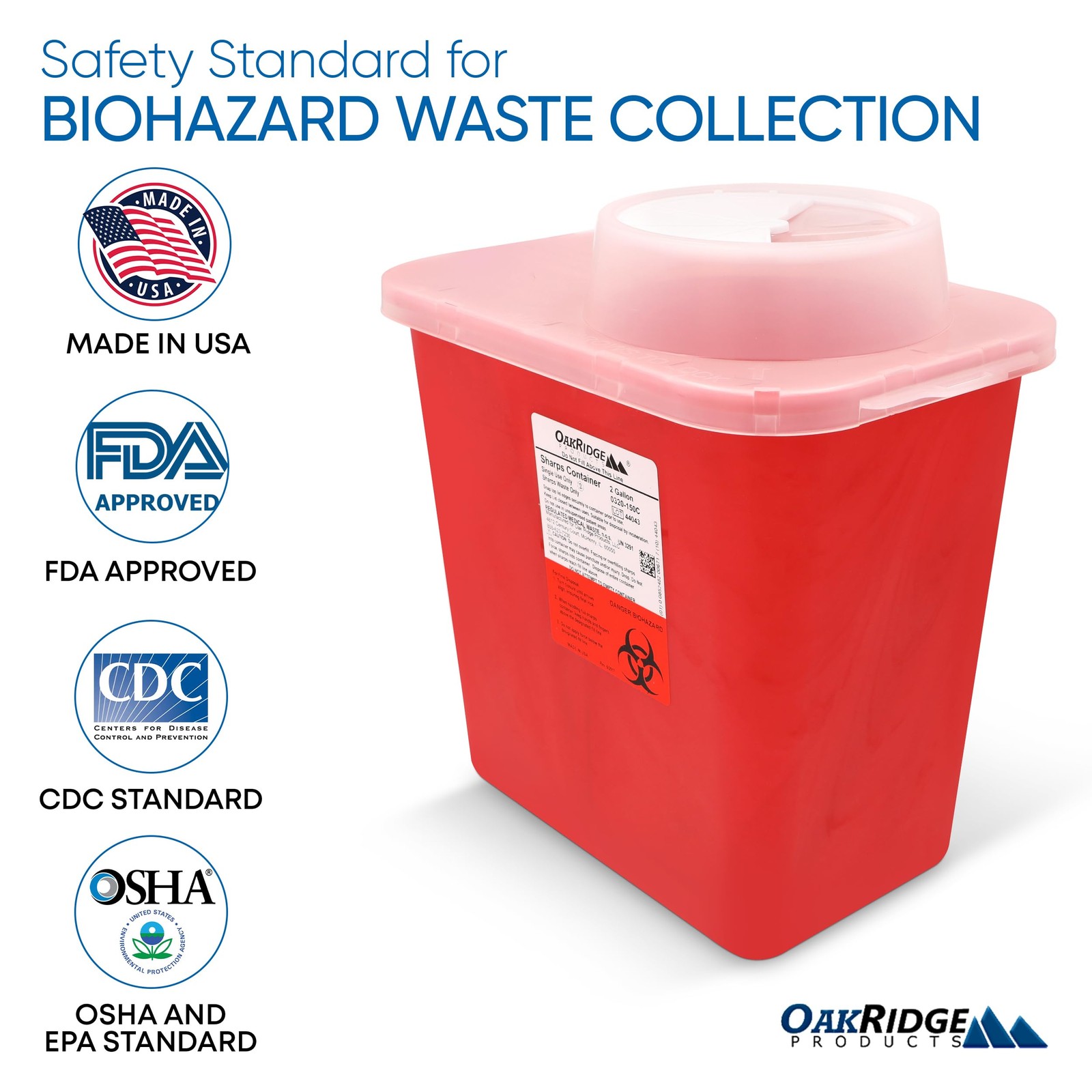 Oakridge Products Large Sharps Container for Home Use and MEDIUM, RED