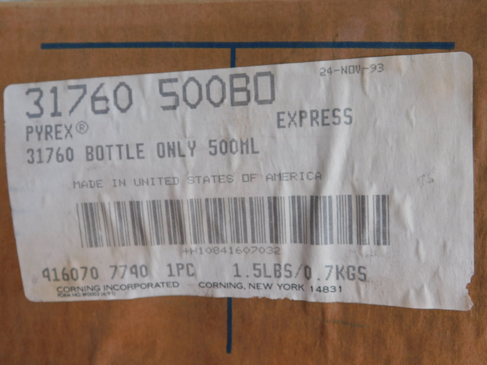 500ml Corning Pyrex 31760-500BO Gas Washing Bottle Only *Exactly as shown*