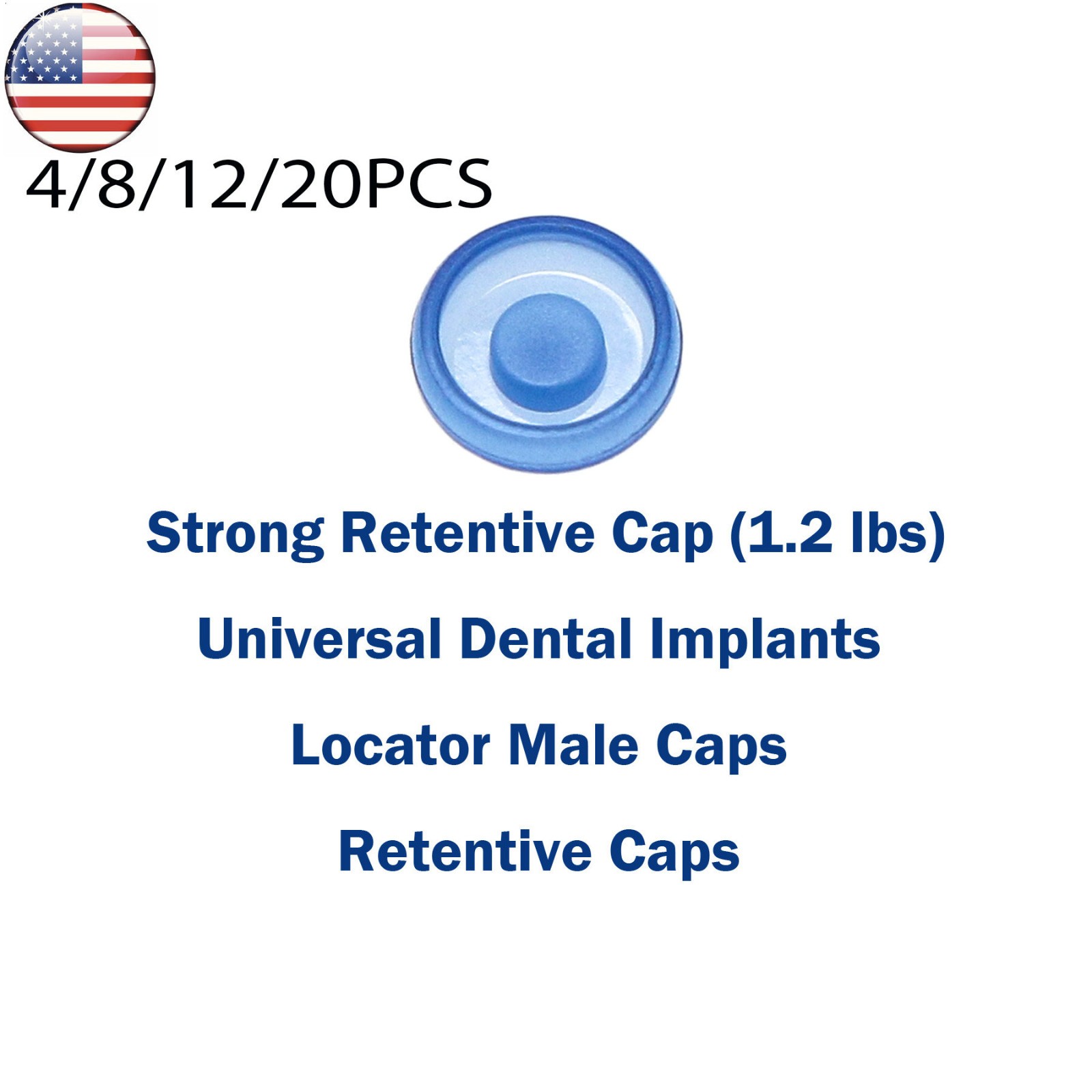US 1.2lbs Strong Retentive Overdenture Male Caps Blue Xtra-Soft Retentive Cap
