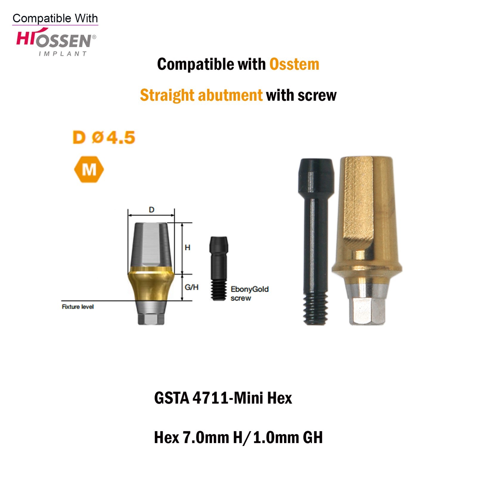 Titanium Straight Abutment Ti Cemented Abutment Compatible Osstem Hiossen TS M/R