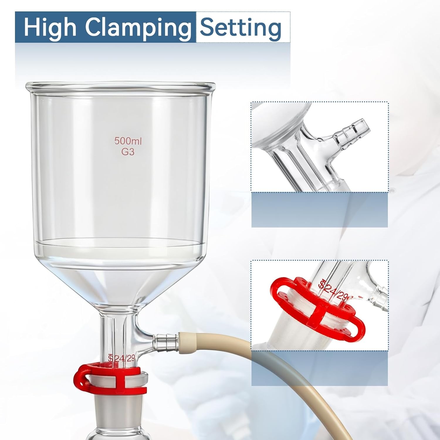 1L Lab Vacuum Filtration Suction Filter Filtering Flask Glass Kit 500ml Funnel