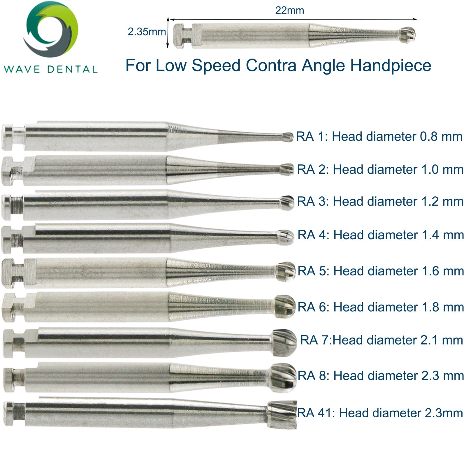 10Pcs US WAVE Dental Bur Round Latch RA/FG 1.6mm/HP Surgical Burs Low/High Speed
