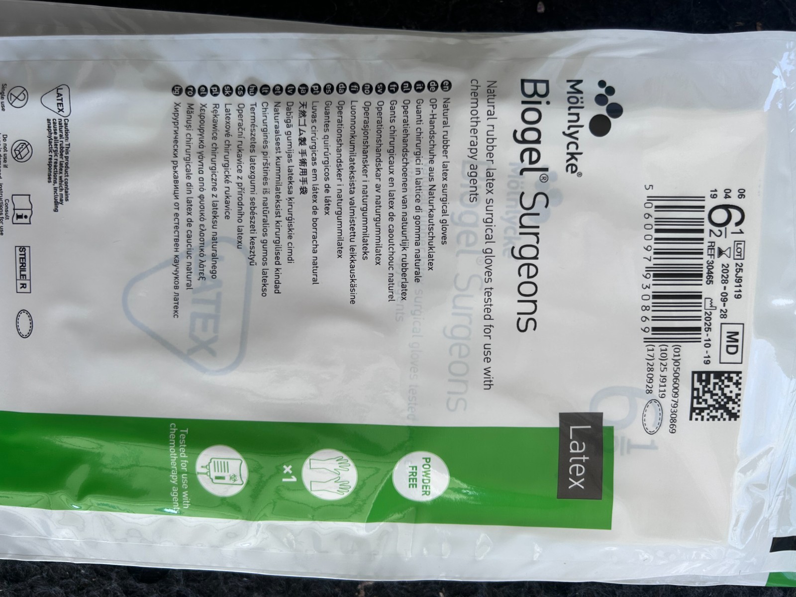 100 pairs Biogel Surgeon Latex Sterile Surgical Gloves 30465 -Size 6.5 exp 2028