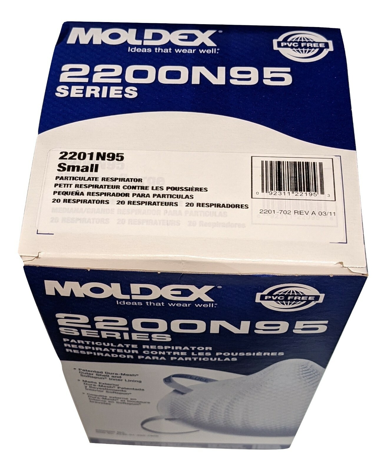 Moldex 2200 series 2201 N95 (N grade 95) respirator size Small EXP 2029 – 20/Box