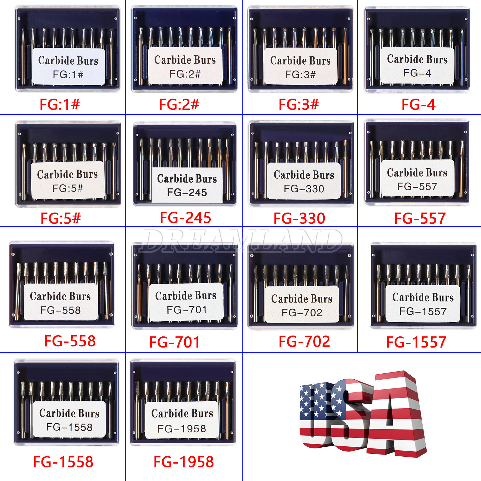 Dental Round Carbide Burs Drill Tungsten Steel For High/ Low Speed Handpiece