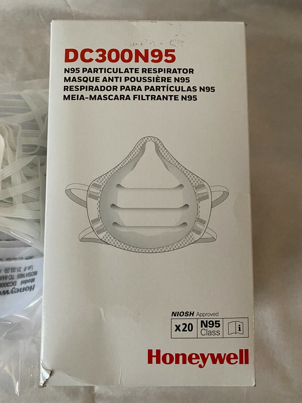 Honeywell Disposable Respirator, Universal, NIOSH Rating N95, ASTM, 1-PK 20 USA