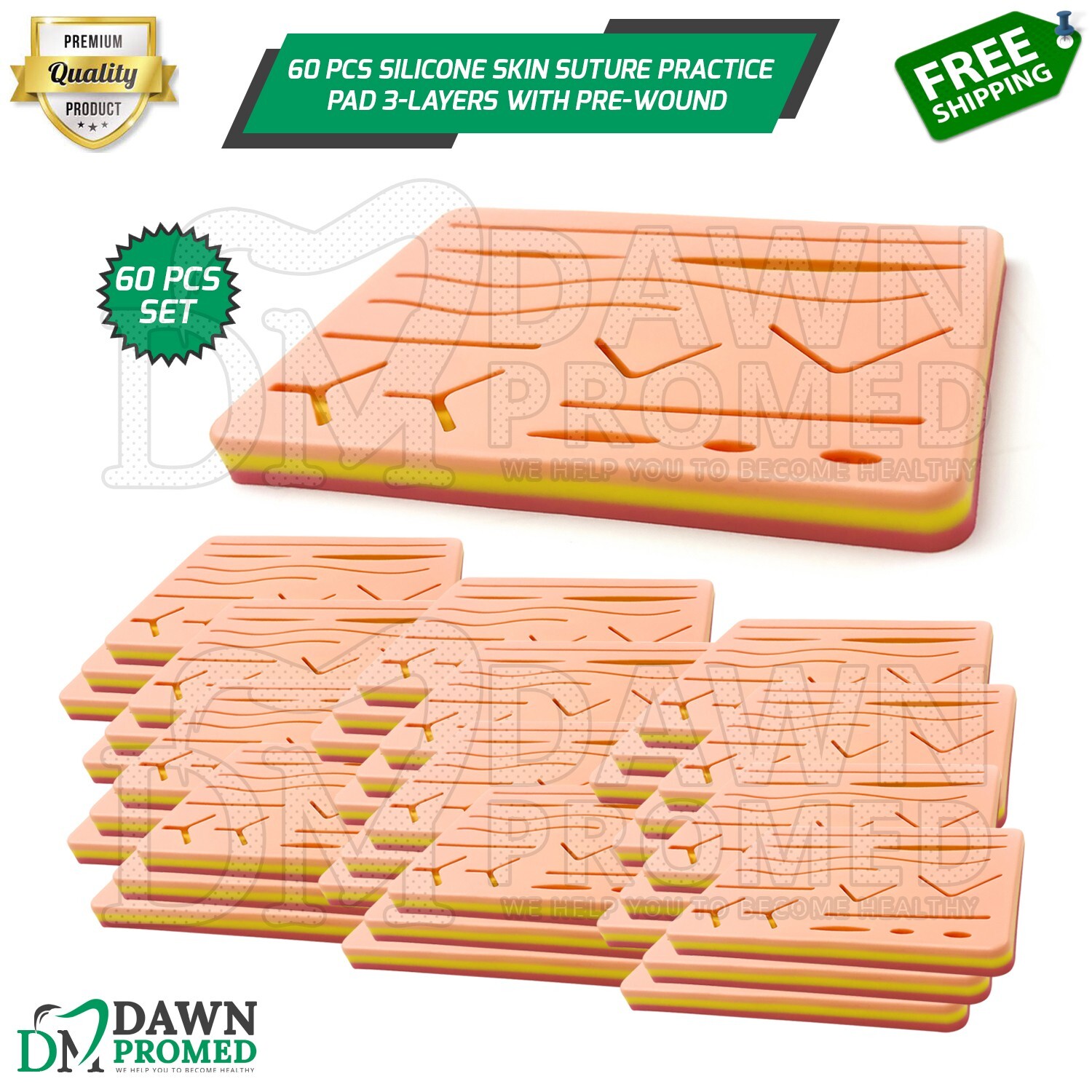 60 Pcs Medical Skin Suture Practice Silicone Pad Wound Simulated Training Kit