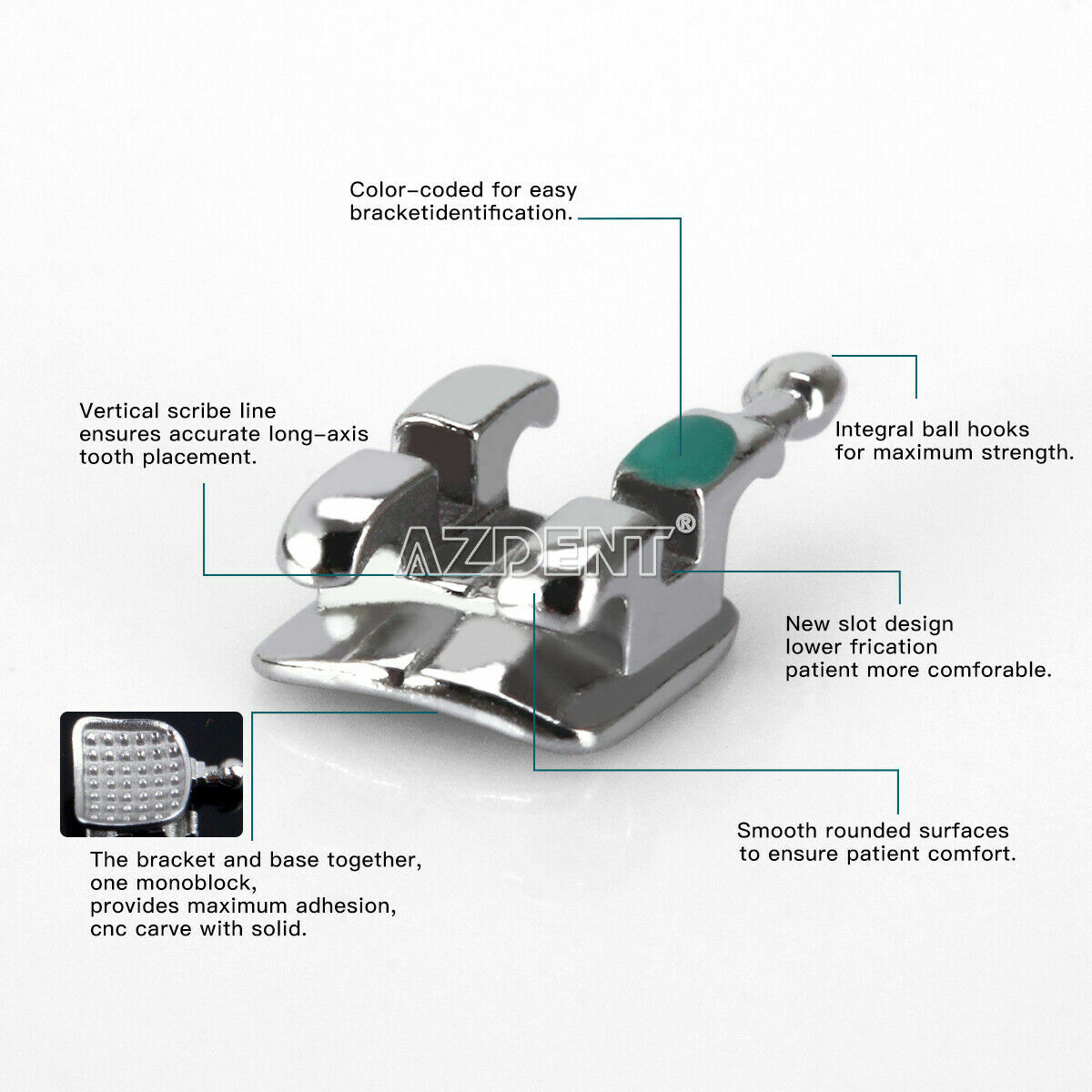 AZDENT Dental Ortho MIM Monoblock Brackets Braces Mini Roth/MBT 022/018 Hk 3/345