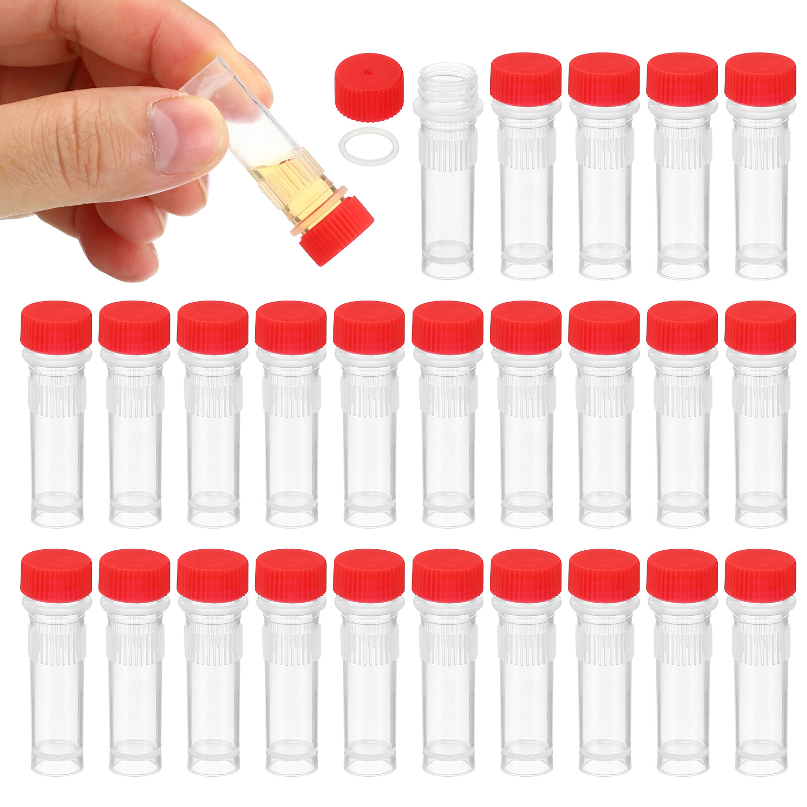 25Pcs 1ml Plastic Cryogenic Vial Self Standing Cryogenic Test Tube Red Cap