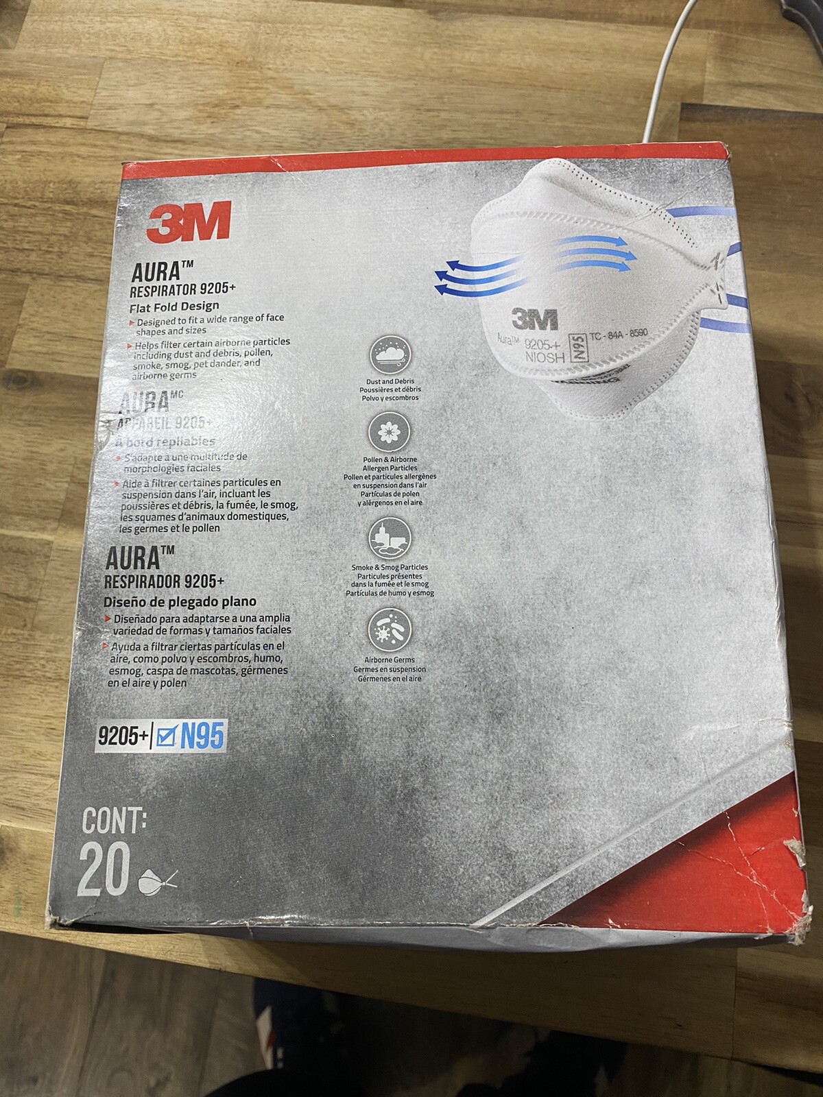 3M Aura 9205 N 95 Particulate Respirator Face Mask – White (20 Pack)