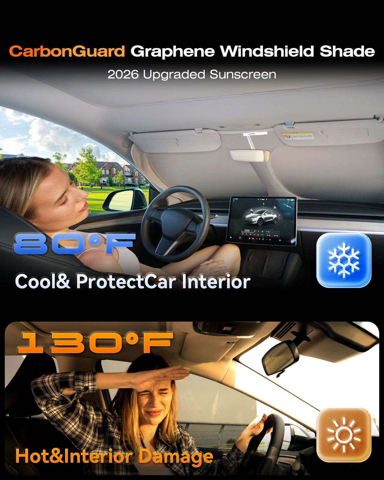 Graphene & Activated Carbon Windshield Sun Shade Foadable for Tesla Model 3/Y…