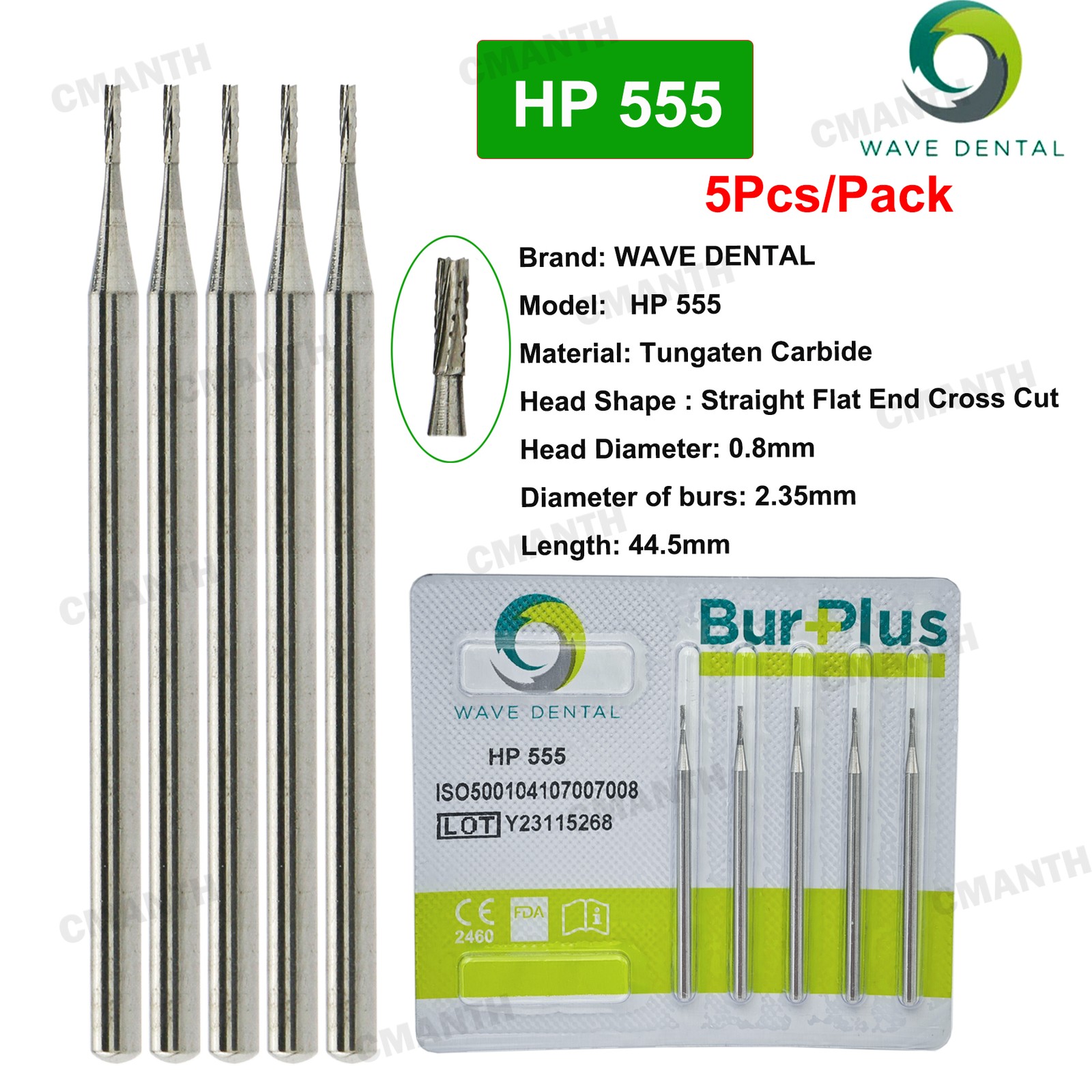 WAVE Dental Bur Tungsten Carbide Bur Tapered Fissere HP Round Head For Low Speed