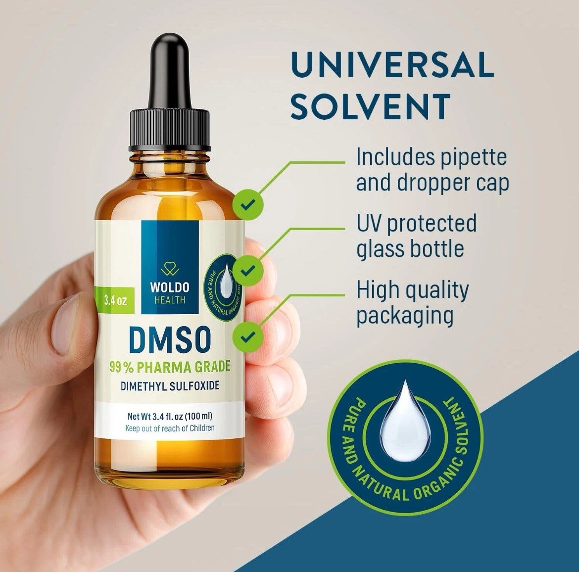 DMSO (Dimethyl Sulfoxide) 99.9% Pharmaceutical Grade 3.38Oz – Glass Bottle wi…
