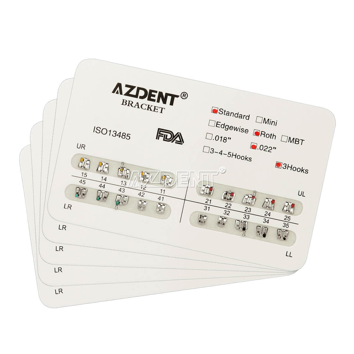 10 Packs Dental Orthodontic Bracket Brace Standard Roth 022 Hooks 3 Metal AZDENT