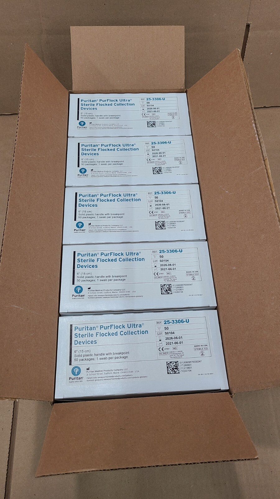 Puritan PurFlock Ultra 6″ Sterile Flock Swabs 80mm Break Box of 50 # 25-3306-U