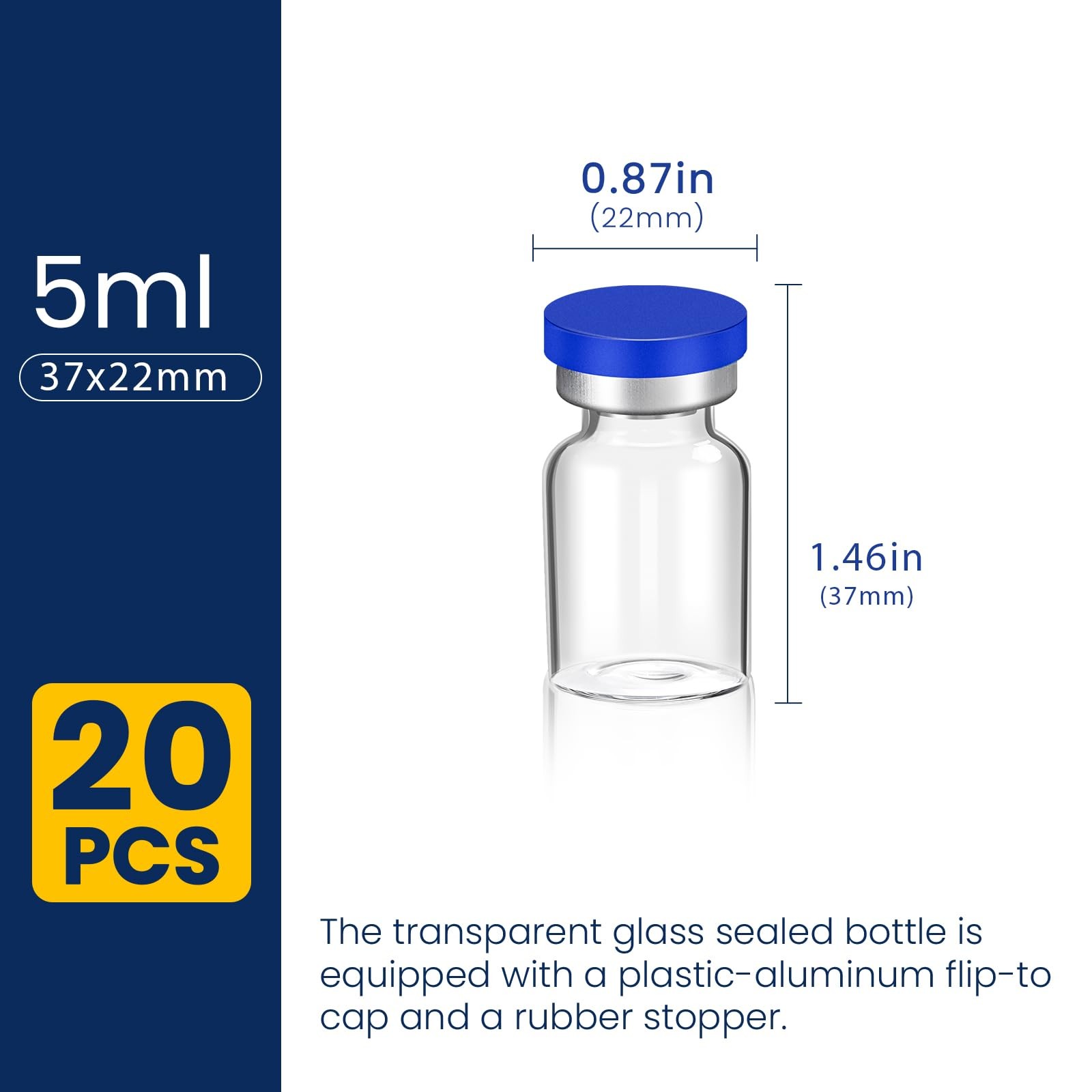 5ml Sterile Vials with Self Healing Injection Port and Sealing Cap, 5ML-20P