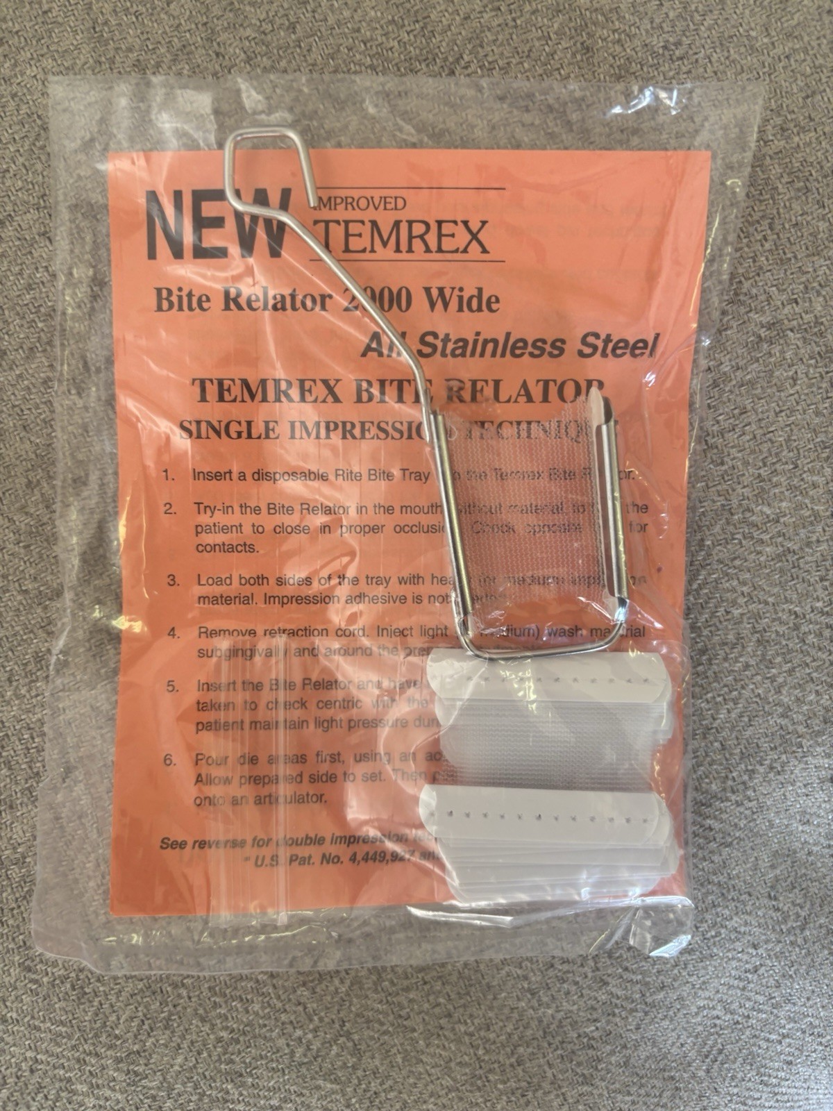 Temrex Bite Relator 2000 Wide Stainless Steel Dental Bite Registration Tray