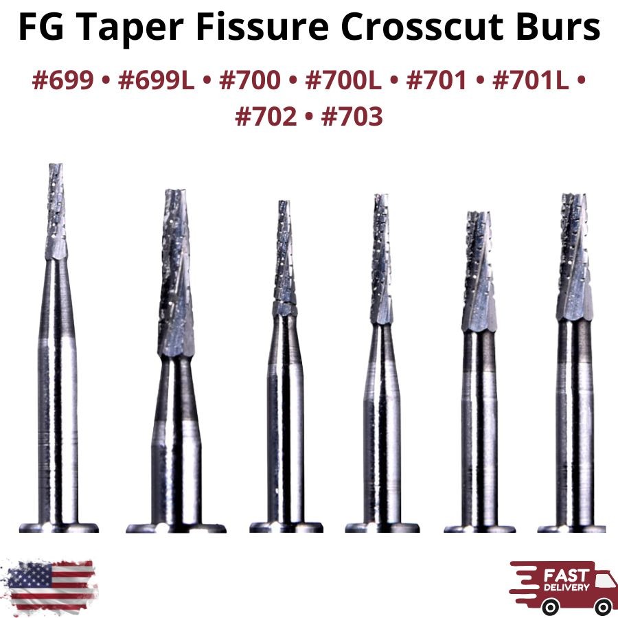 FG Taper Fissure Crosscut Carbide Burs Size 699-703L High Speed Dental Friction