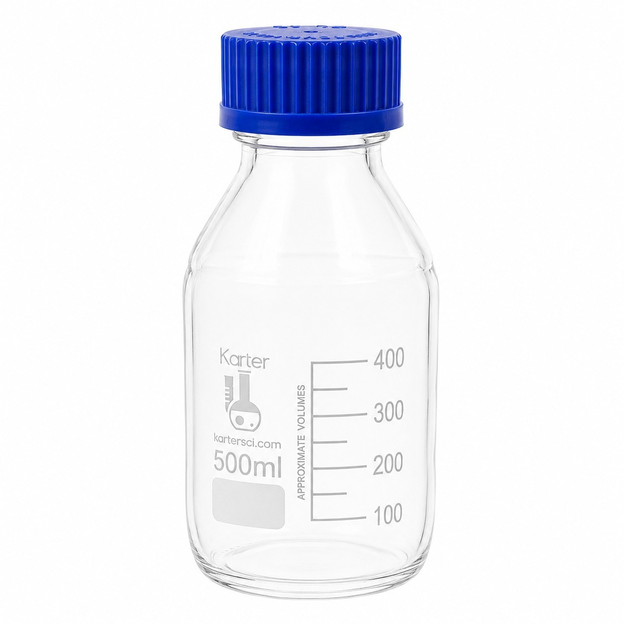 500ml Glass Media Bottle, Round, GL45 Screw Cap Karter Scientific 251M4 (Single)