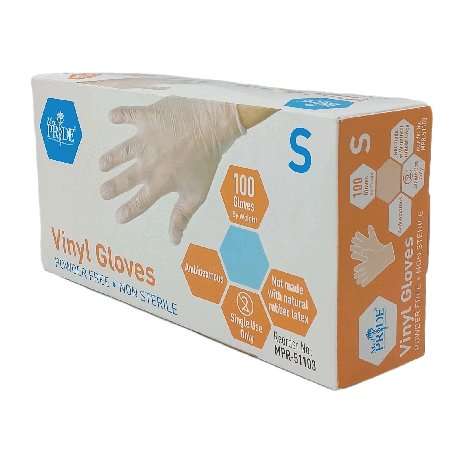 Medpride Vinyl Gloves Rubber Latex Free – 100 Count – Small