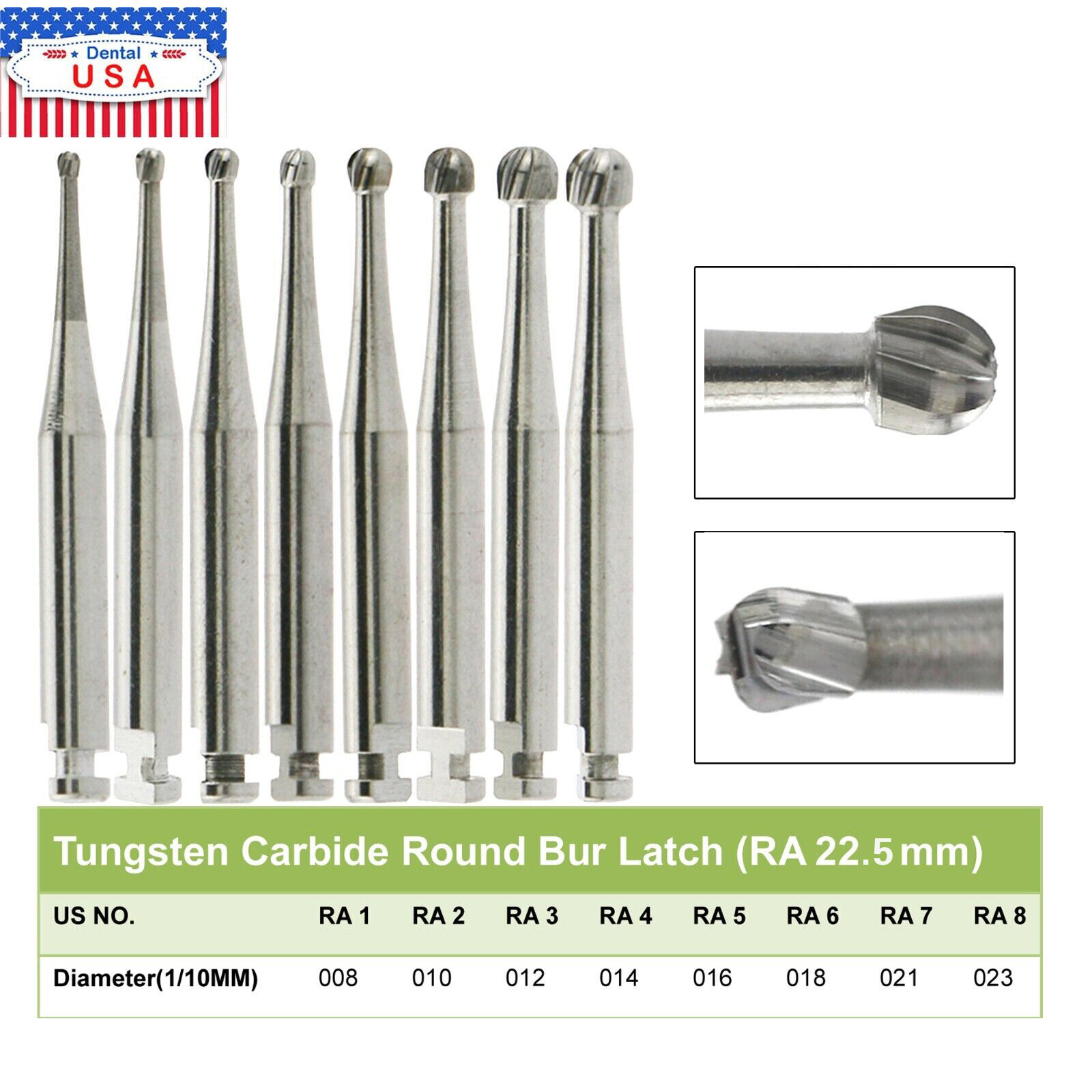 Dental Carbide Round Bur Length 22.5mm Latch Bur Low Speed RA 1 2 3 4 5 6 7 8 SA