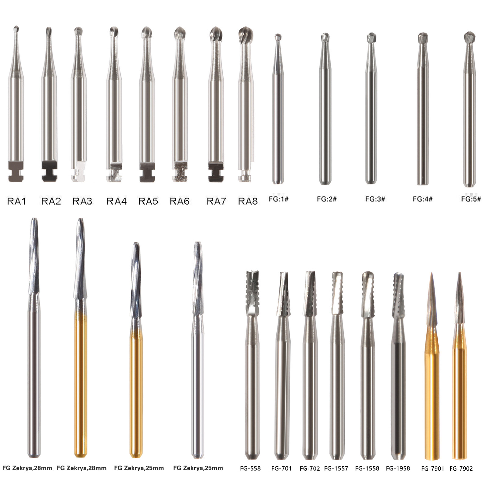 Dental Carbide Burs FG1/2/3/4/5/6/7/8 Round for High Speed Handpiece 10 -100Pcs