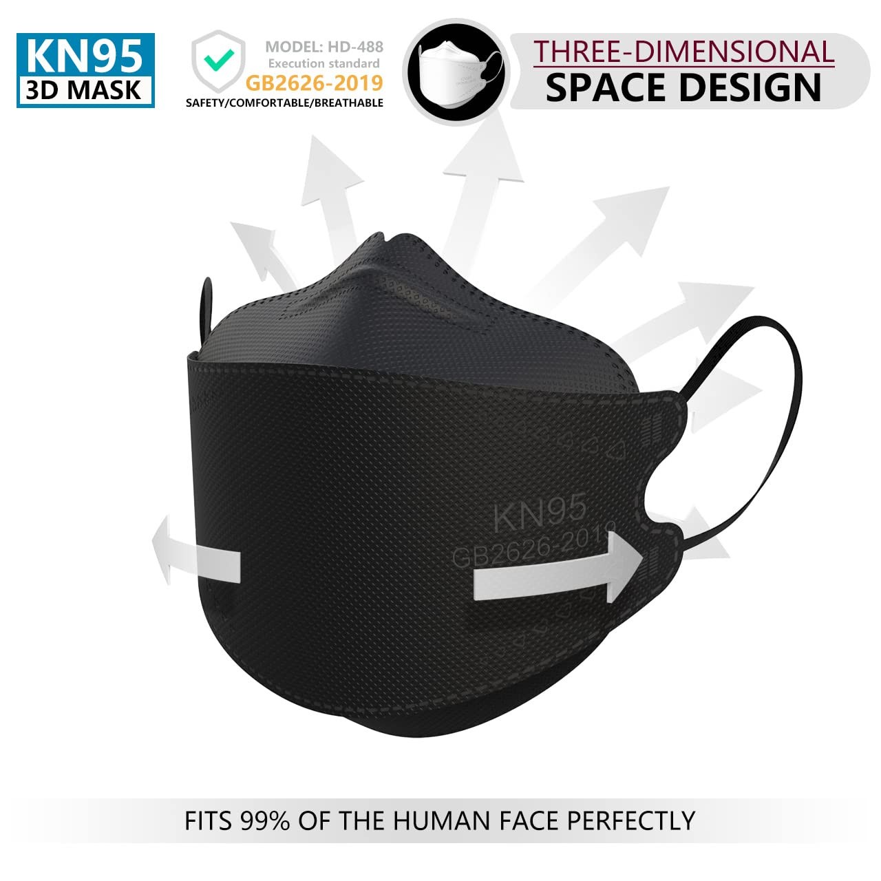 KN95 Masks 50 Pack, Breathable Comfortable and Disposable KN95 , Black