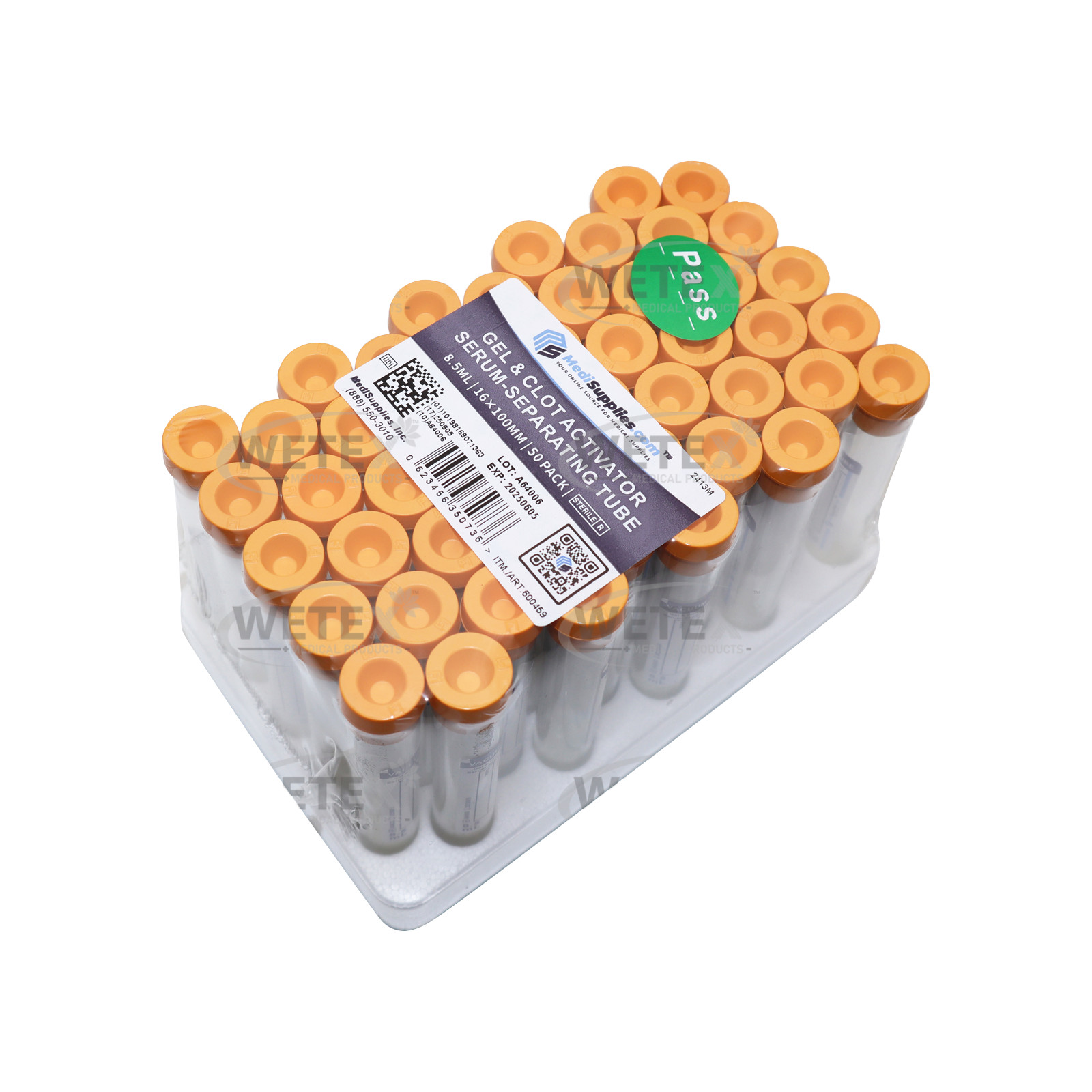 Vacuum Gel Tubes SST, 16 x 100mm, 8.5ml, Yellow Top, Exp 10/25