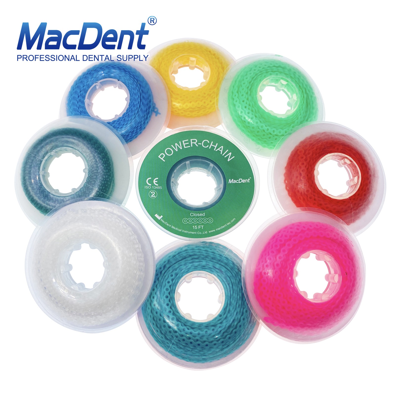 Dental Orthodontic Colored Elastic Power Chain Elastic Ligature Ties /Brackets