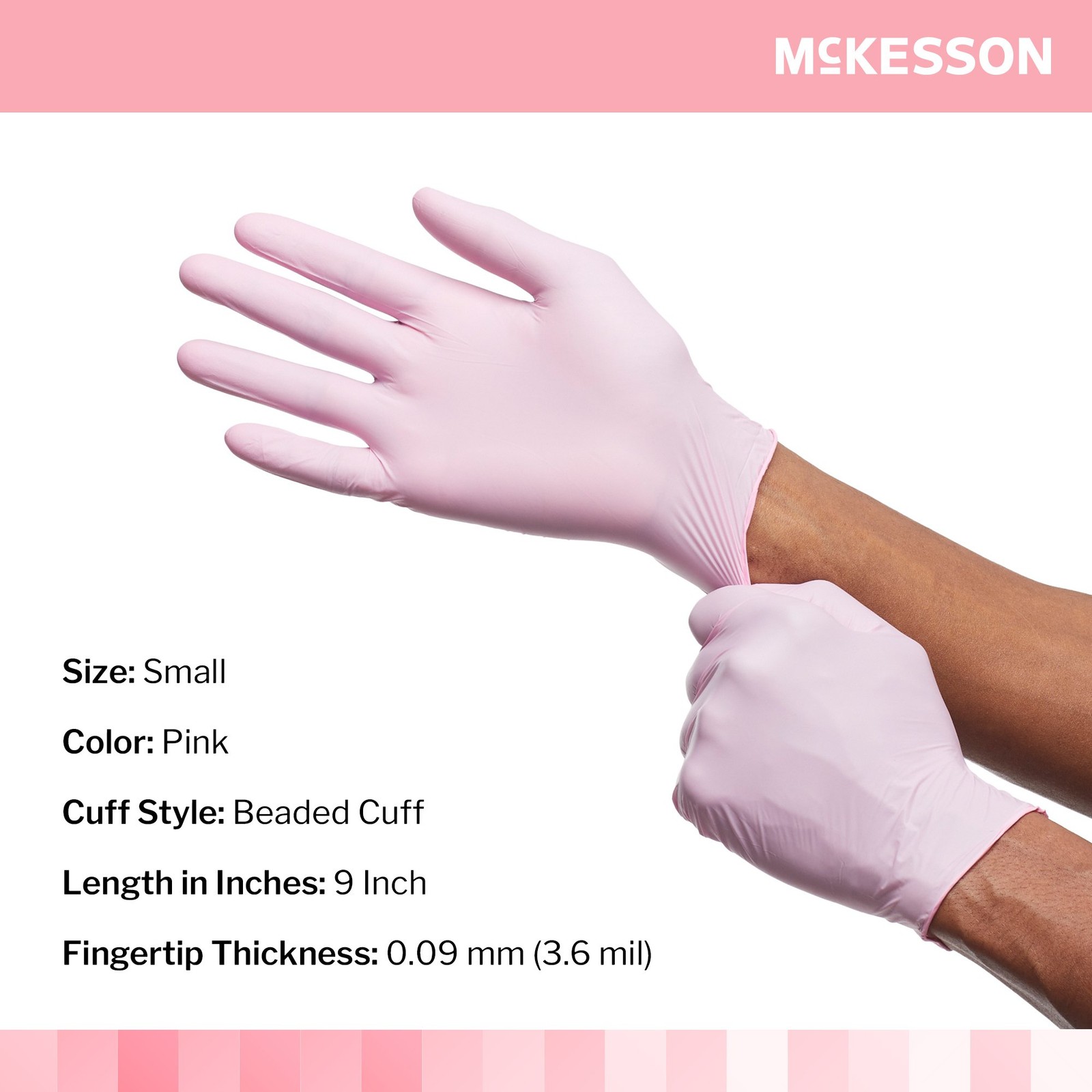 McKesson Pink Nitrile Nitrile Exam Glove Standard Cuff Length SMALL 250 per Box